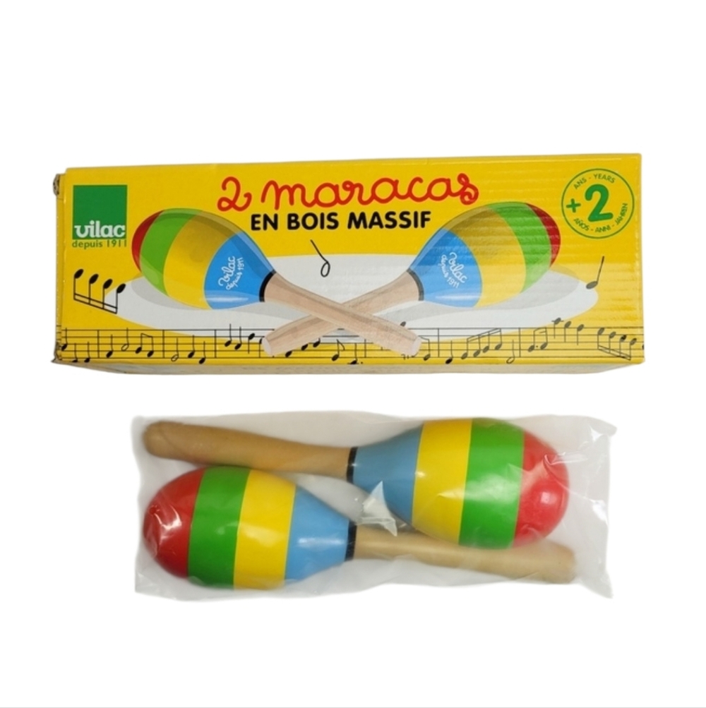 Vilac Set Of Two Woodturned Maracas Made In France